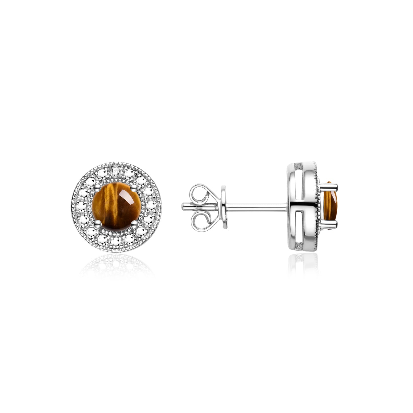 RYLOS Sterling Silver Halo Stud Earrings - 4MM Round Gemstone & Diamonds - Exquisite Birthstone Jewelry