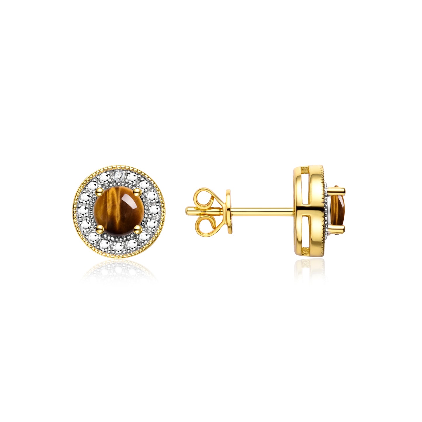 RYLOS 14K Yellow Gold Halo Stud Earrings - 4MM Round Gemstone & Diamonds - Exquisite Birthstone Jewelry