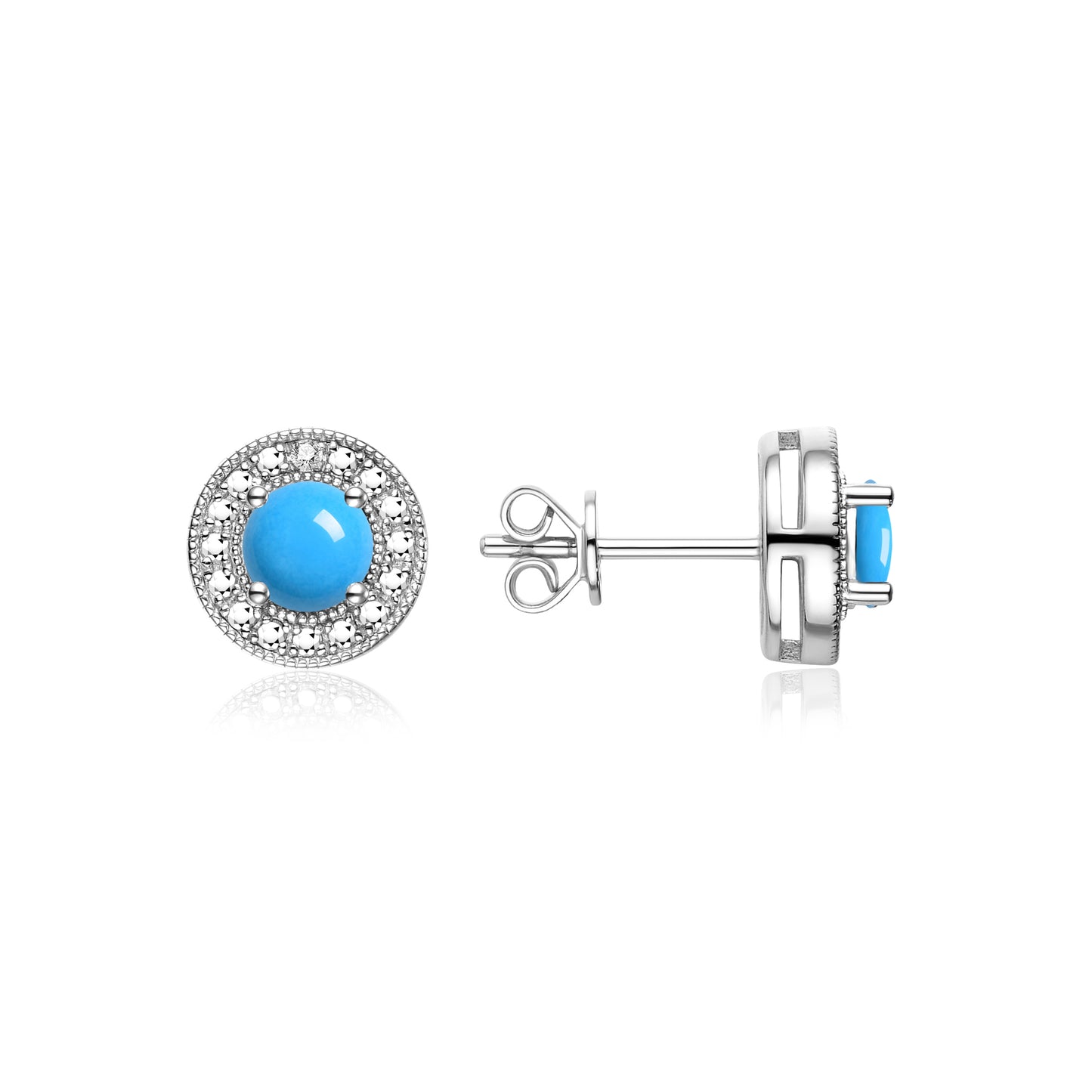 RYLOS Sterling Silver Halo Stud Earrings - 4MM Round Gemstone & Diamonds - Exquisite Birthstone Jewelry