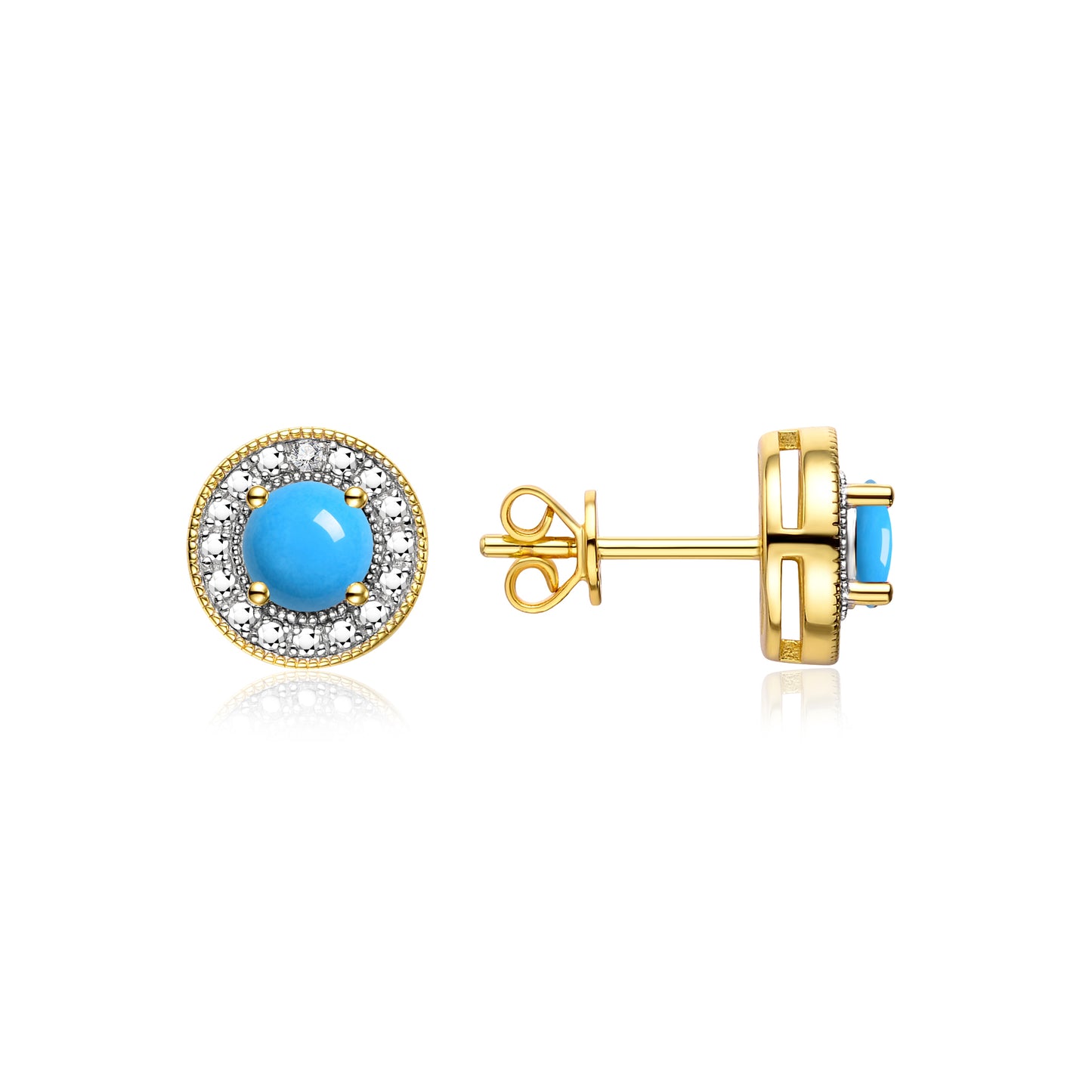 RYLOS 14K Yellow Gold Halo Stud Earrings - 4MM Round Gemstone & Diamonds - Exquisite Birthstone Jewelry
