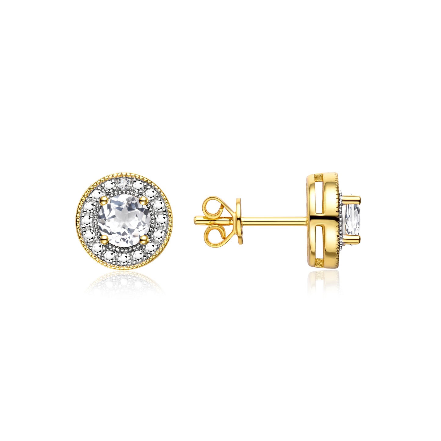 RYLOS 14K Yellow Gold Halo Stud Earrings - 4MM Round Gemstone & Diamonds - Exquisite Birthstone Jewelry