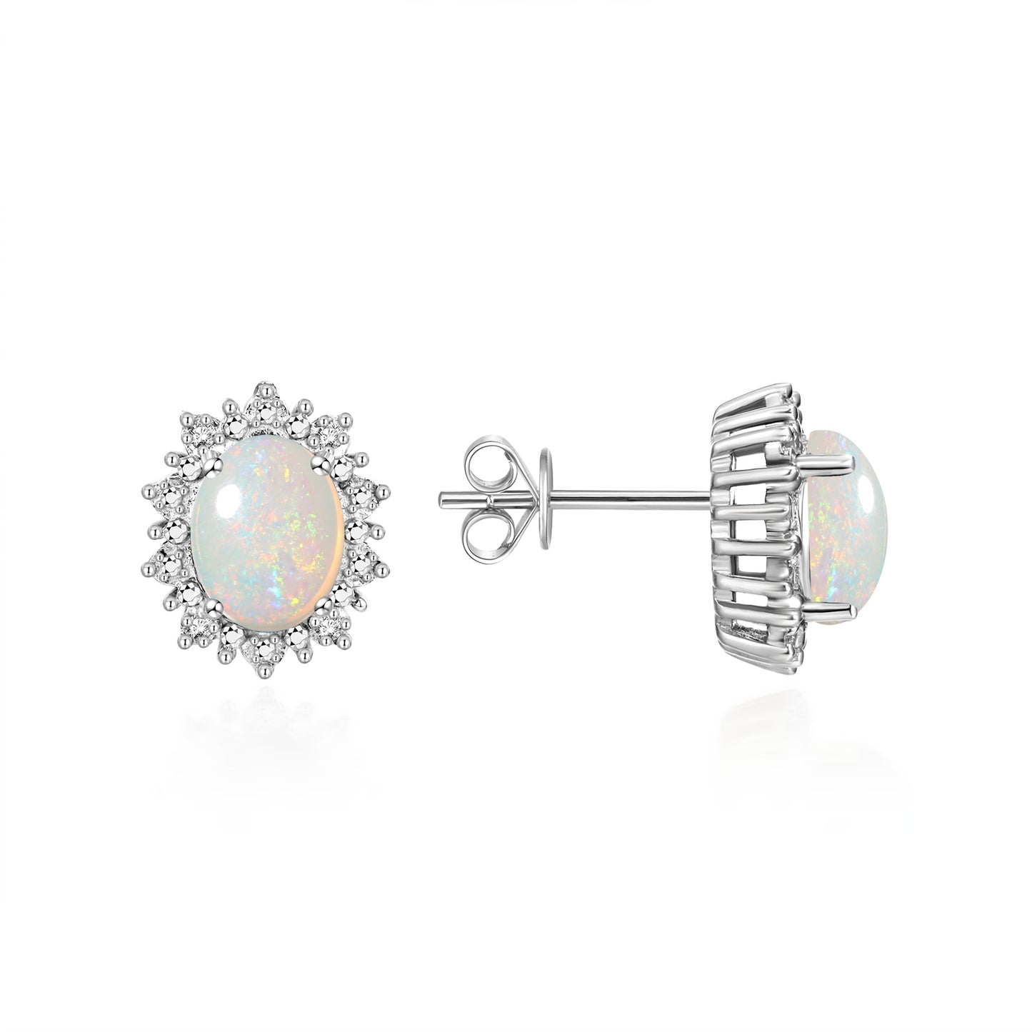 RYLOS Earrings For Women 925 Sterling Silver Earrings Oval Shape Gemstone & Genuine Diamonds Princess Diana Inspired 8X6MM  Opal African October Birthstone Earring  Jewelry For Women  Silver Earrings