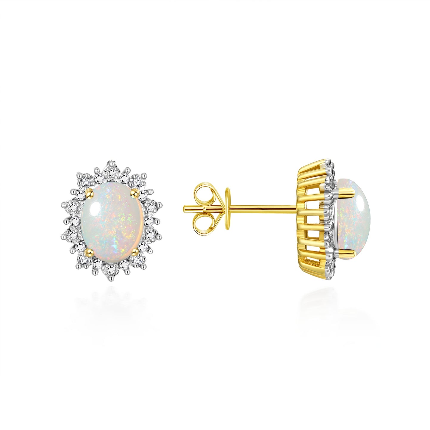 RYLOS 14K Yellow Gold Princess Diana Inspired Earrings - 8X6MM Oval Shape Gemstone & Diamonds - Birthstone Earrings - Timeless Color Stone Jewelry