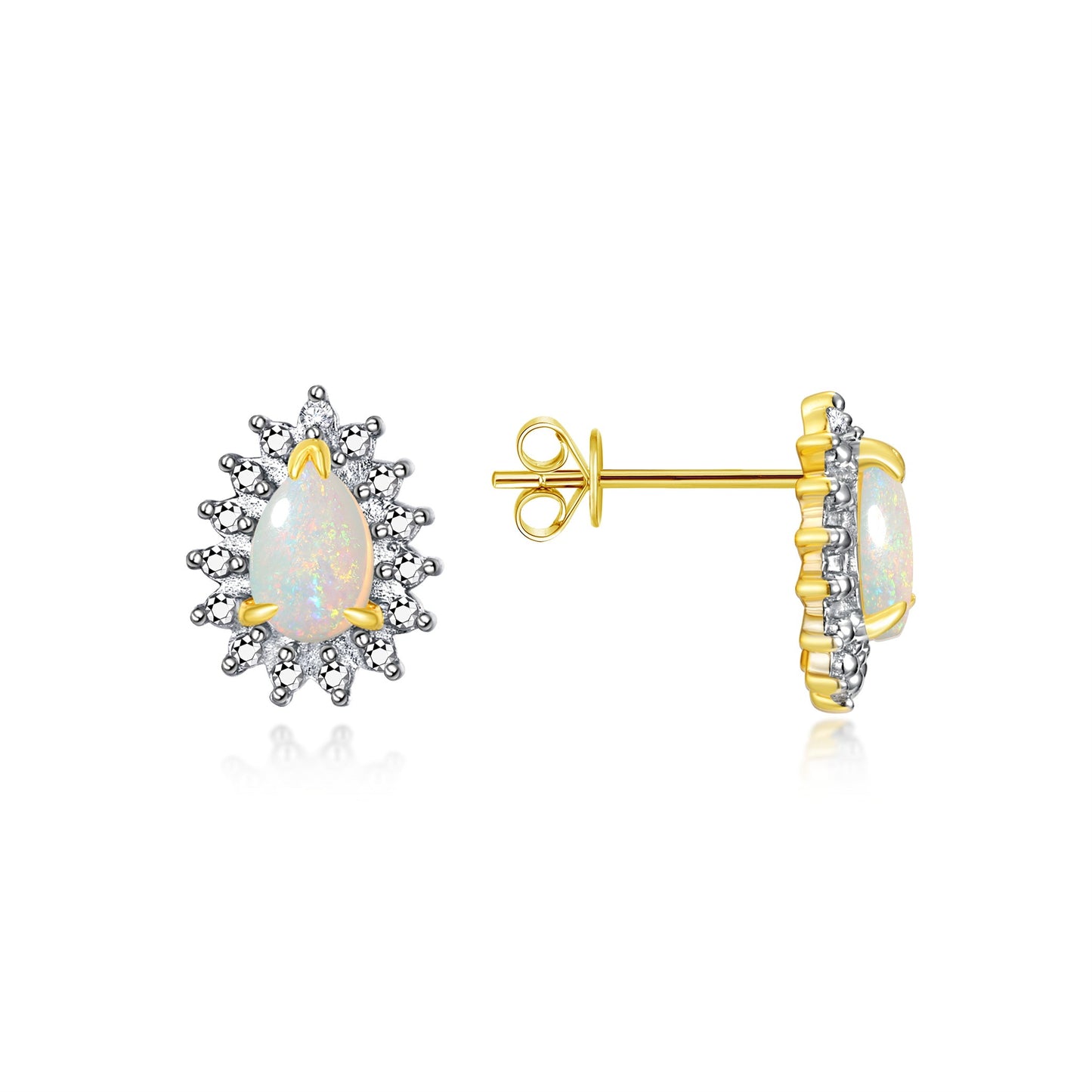 RYLOS Yellow Gold Plated Halo Stud Earrings - 6X4MM Pear Shape Gemstone & Diamonds - Exquisite Birthstone Jewelry