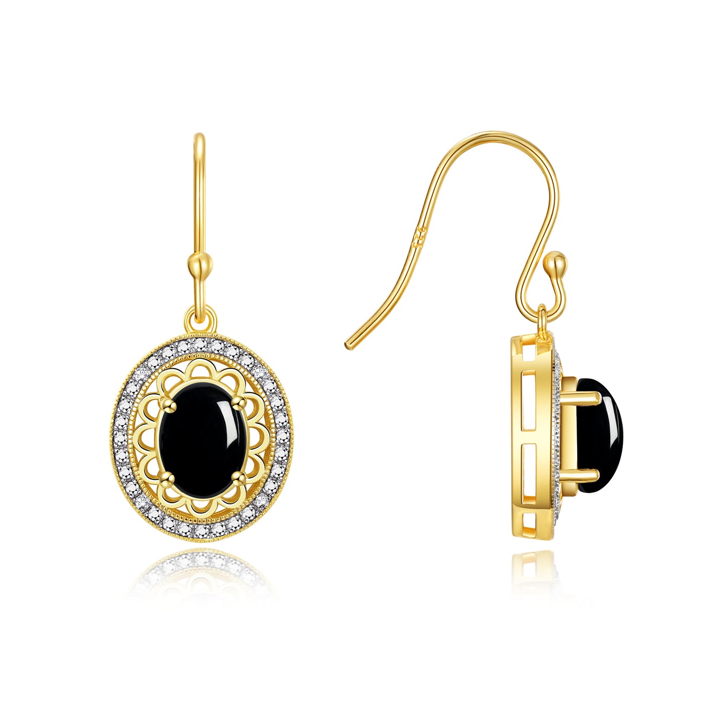 RYLOS 14K Yellow Gold Princess Diana Inspired Earrings - Oval Shape Gemstone & Diamonds - 8X6MM Birthstone Earrings - Timeless Color Stone Jewelry