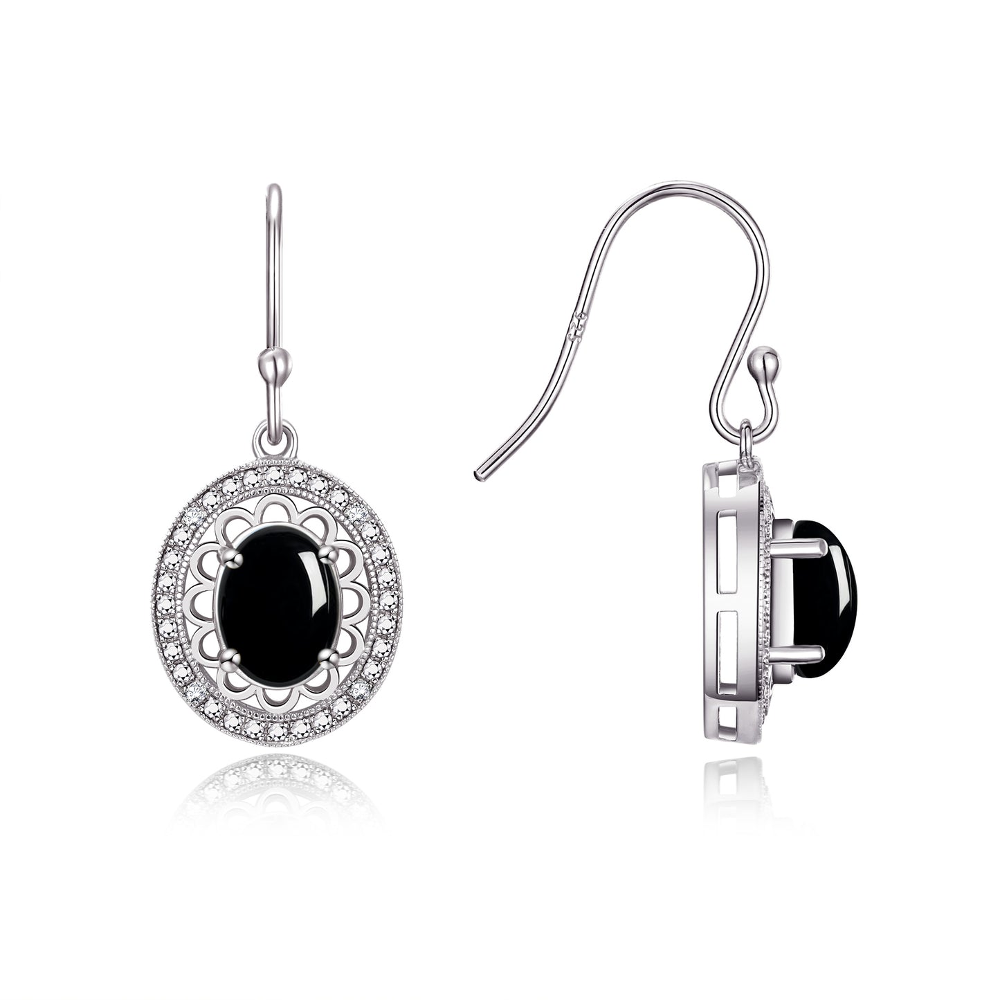 RYLOS Sterling Silver Princess Diana Inspired Earrings - Oval Shape Gemstone & Diamonds - 8X6MM Birthstone Earrings - Timeless Color Stone Jewelry