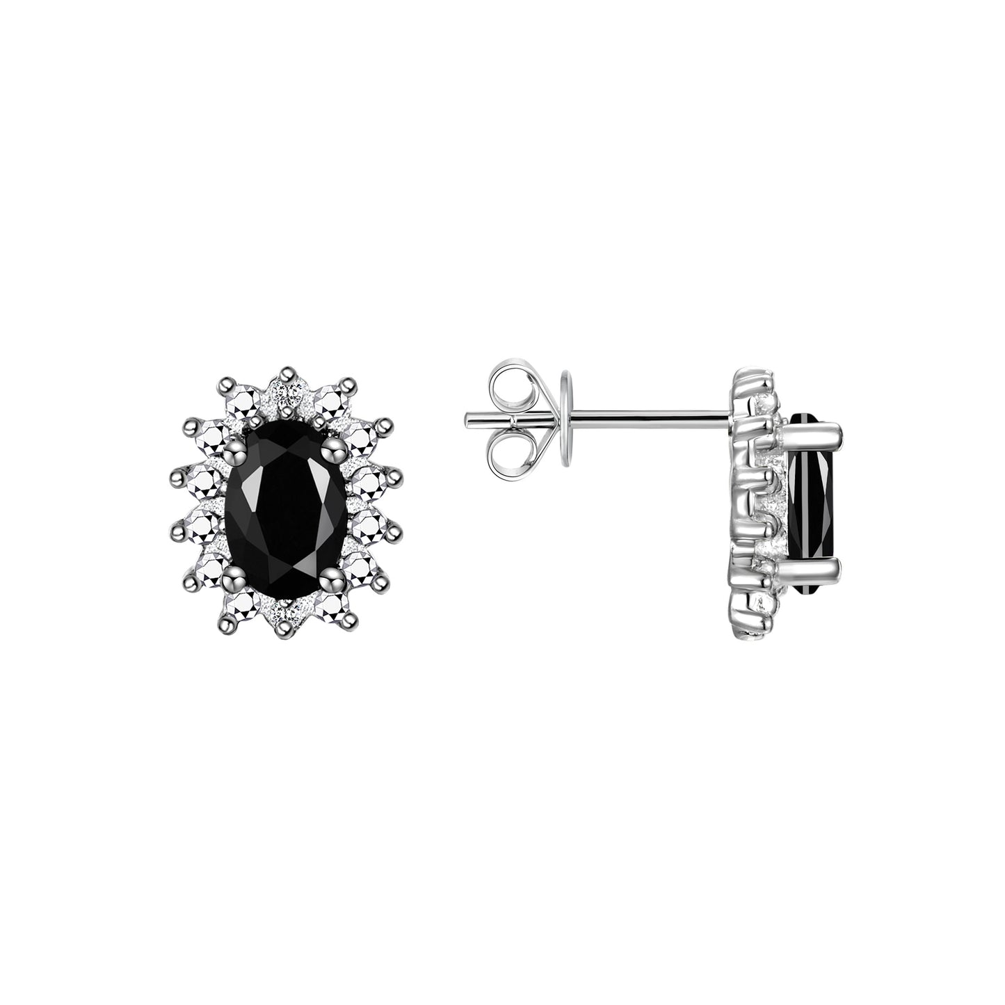 Rylos  Sterling Silver Halo Stud Earrings - 6X4MM Oval  & Diamonds - Exquisite Birthstone Jewelry
