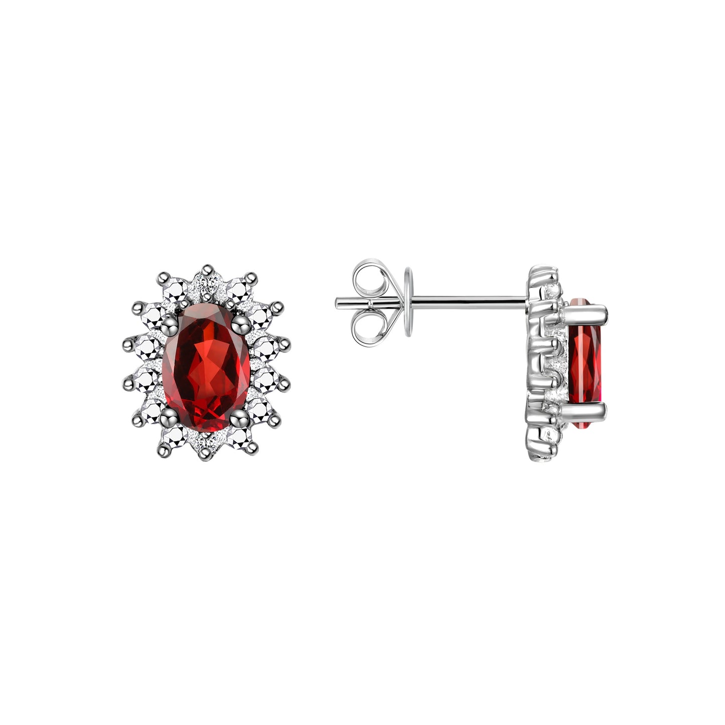 Rylos  Sterling Silver Halo Stud Earrings - 6X4MM Oval  & Diamonds - Exquisite Birthstone Jewelry