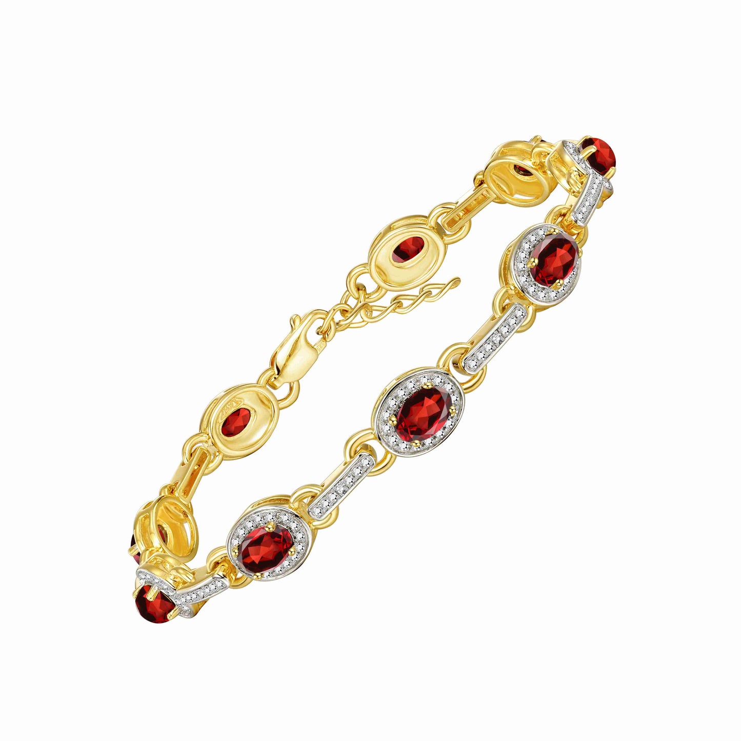 RYLOS Tennis Bracelet with Gemstones & Diamond Halo Yellow Gold Plated Silver 925  - Adjustable 7-8" Wrist, 9 Stunning 6x4MM Birthstone Jewelry for Women - Perfect for Friendship and Elegance."