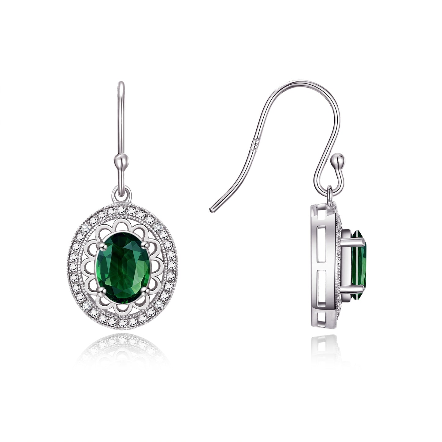 RYLOS Sterling Silver Princess Diana Inspired Earrings - Oval Shape Gemstone & Diamonds - 8X6MM Birthstone Earrings - Timeless Color Stone Jewelry