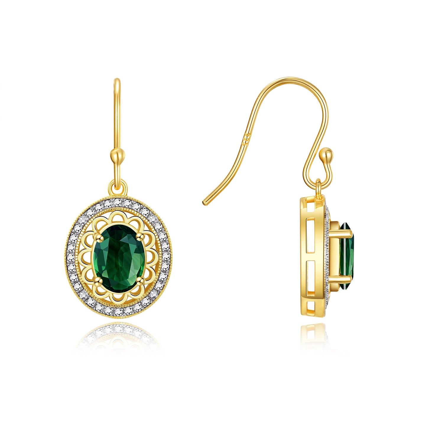 RYLOS 14K Yellow Gold Princess Diana Inspired Earrings - Oval Shape Gemstone & Diamonds - 8X6MM Birthstone Earrings - Timeless Color Stone Jewelry