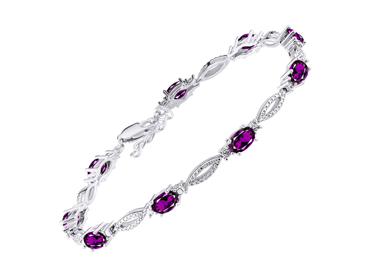 RYLOS Tennis Bracelet with 6x4MM Birthstone Gemstones & Diamonds Sterling Silver  - Adjustable to 7-8"  - Friendship and Elegance in One.