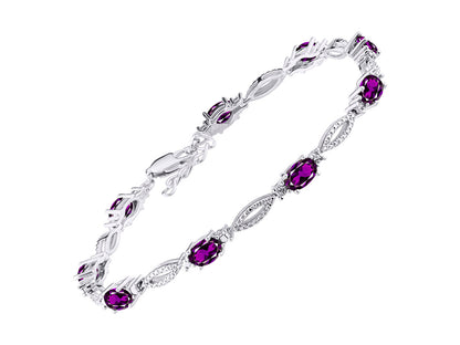 RYLOS Tennis Bracelet with 6x4MM Birthstone Gemstones & Diamonds Sterling Silver  - Adjustable to 7-8"  - Friendship and Elegance in One.
