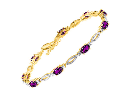 RYLOS Tennis Bracelet with 6x4MM Birthstone Gemstones & Diamonds Yellow Gold Plated Silver - Adjustable to 7-8"  - Friendship and Elegance in One.