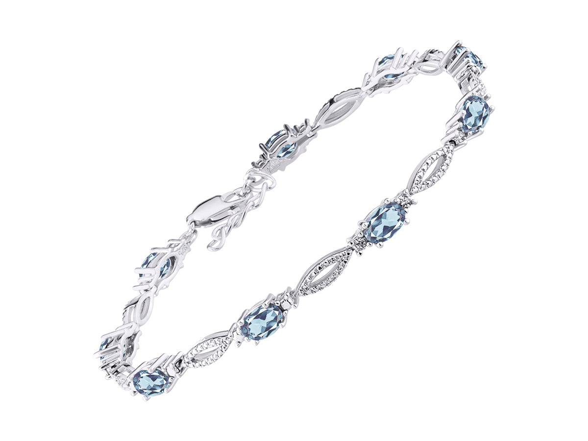 RYLOS Tennis Bracelet with 6x4MM Birthstone Gemstones & Diamonds Sterling Silver  - Adjustable to 7-8"  - Friendship and Elegance in One.