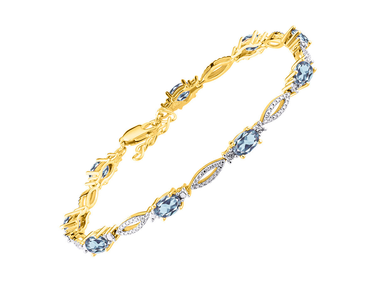 RYLOS Tennis Bracelet with 6x4MM Birthstone Gemstones & Diamonds Yellow Gold Plated Silver - Adjustable to 7-8"  - Friendship and Elegance in One.