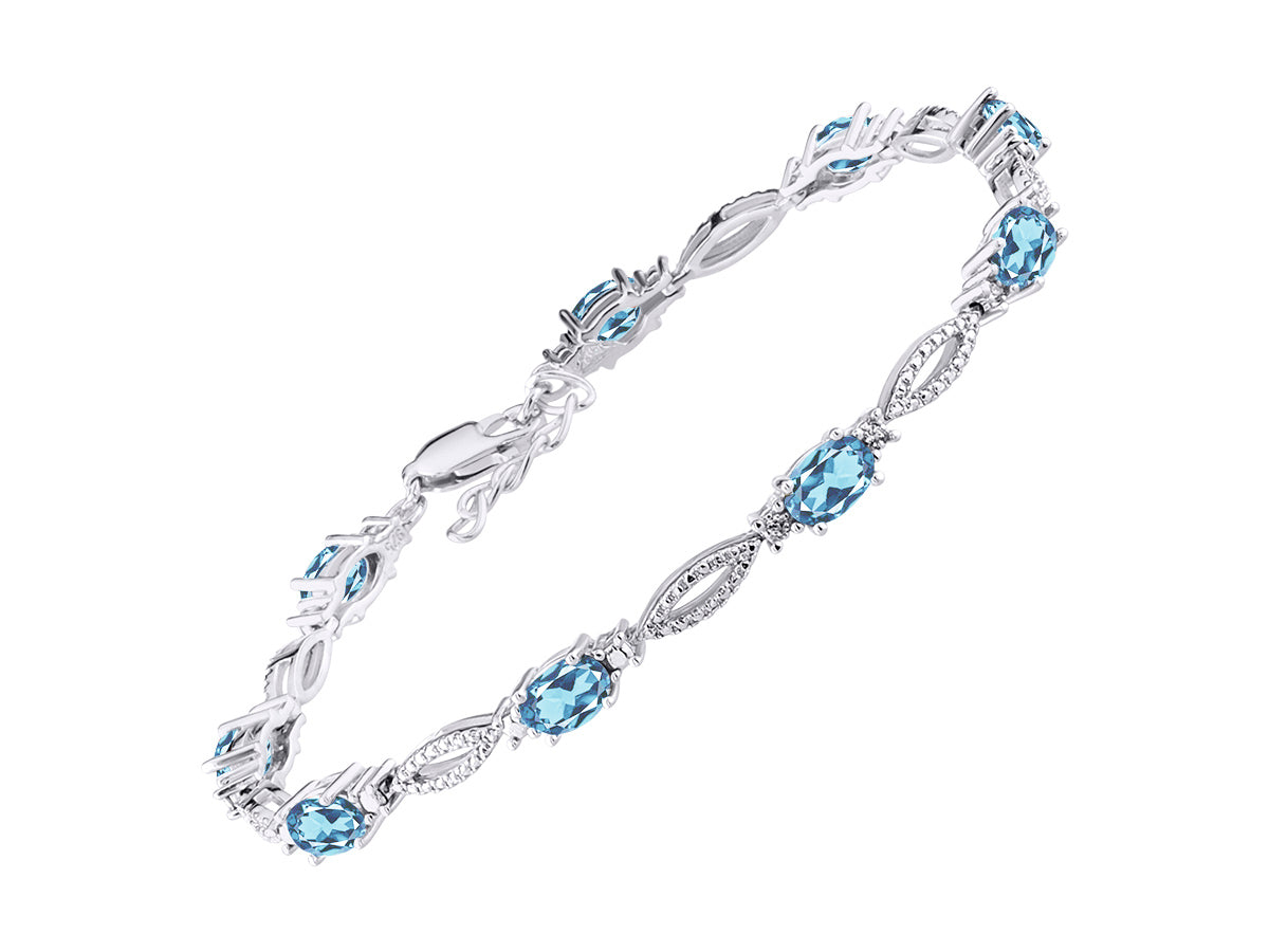 RYLOS Tennis Bracelet with 6x4MM Birthstone Gemstones & Diamonds Sterling Silver  - Adjustable to 7-8"  - Friendship and Elegance in One.