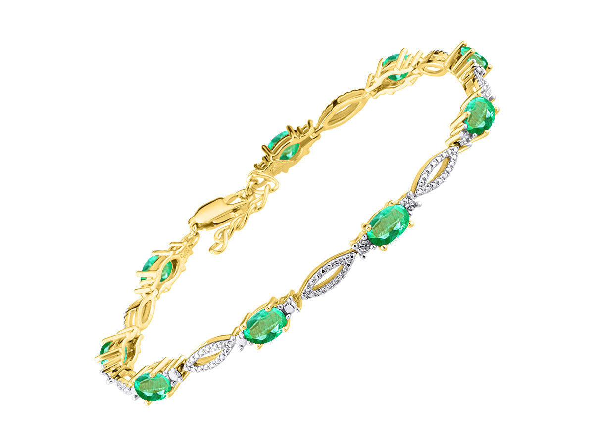 RYLOS Tennis Bracelet with 6x4MM Birthstone Gemstones & Diamonds Yellow Gold Plated Silver - Adjustable to 7-8"  - Friendship and Elegance in One.