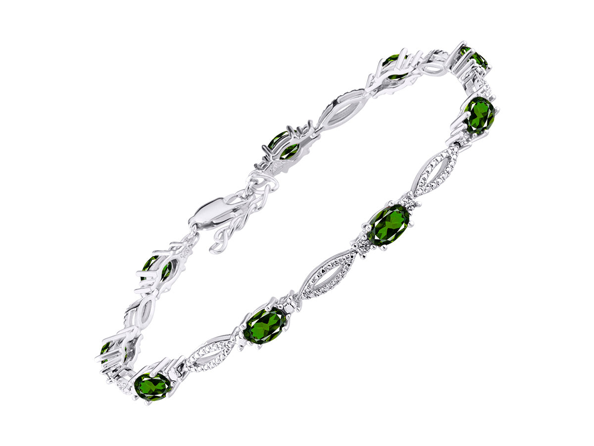 RYLOS Tennis Bracelet with 6x4MM Birthstone Gemstones & Diamonds Sterling Silver  - Adjustable to 7-8"  - Friendship and Elegance in One.