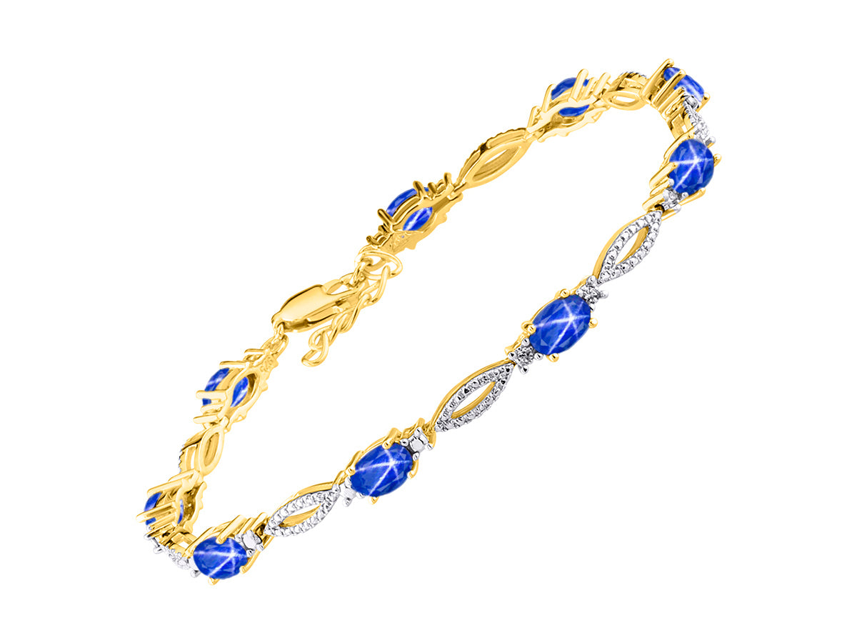 RYLOS Tennis Bracelet with 6x4MM Birthstone Gemstones & Diamonds Yellow Gold Plated Silver - Adjustable to 7-8"  - Friendship and Elegance in One.