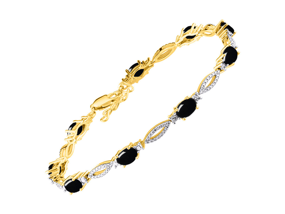 RYLOS Tennis Bracelet with 6x4MM Birthstone Gemstones & Diamonds Yellow Gold Plated Silver - Adjustable to 7-8"  - Friendship and Elegance in One.