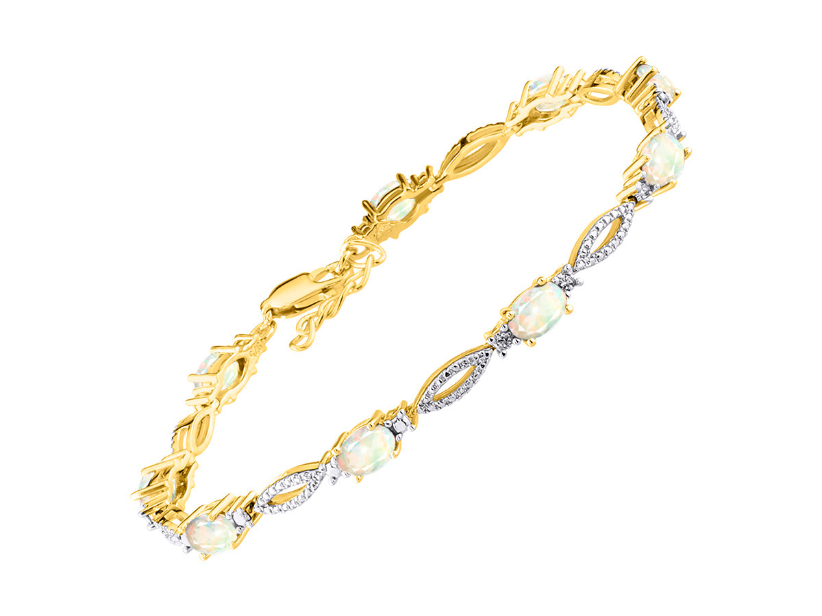 RYLOS Tennis Bracelet with 6x4MM Birthstone Gemstones & Diamonds Yellow Gold Plated Silver - Adjustable to 7-8"  - Friendship and Elegance in One.