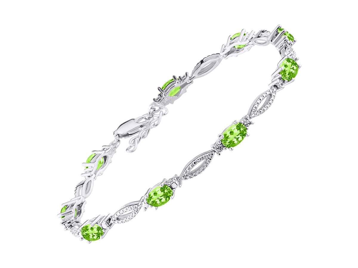 RYLOS Tennis Bracelet with 6x4MM Birthstone Gemstones & Diamonds Sterling Silver  - Adjustable to 7-8"  - Friendship and Elegance in One.