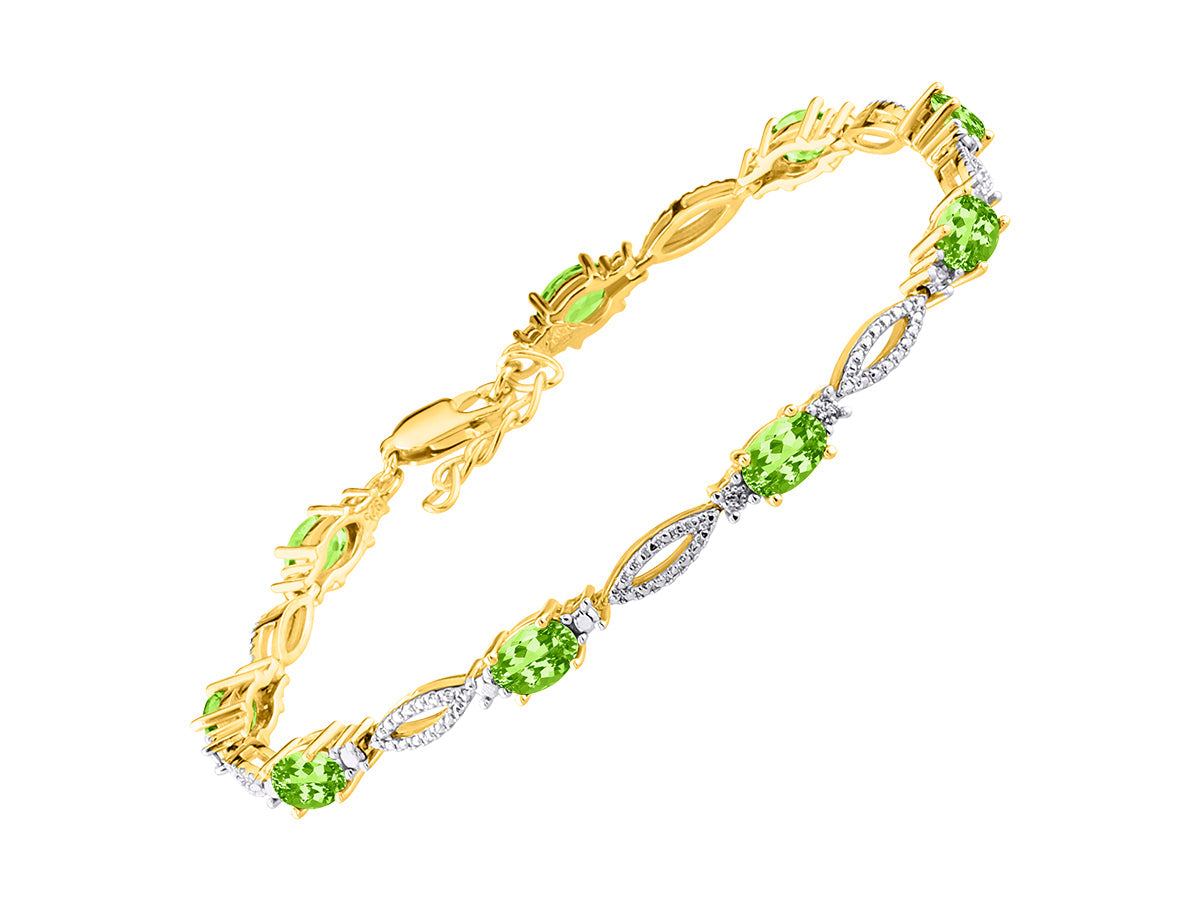 RYLOS Tennis Bracelet with 6x4MM Birthstone Gemstones & Diamonds Yellow Gold Plated Silver - Adjustable to 7-8"  - Friendship and Elegance in One.