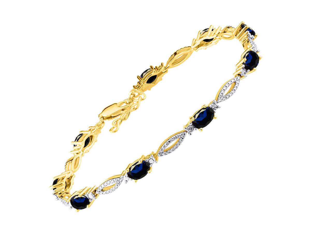 RYLOS Tennis Bracelet with 6x4MM Birthstone Gemstones & Diamonds Yellow Gold Plated Silver - Adjustable to 7-8"  - Friendship and Elegance in One.