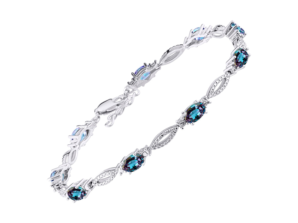 RYLOS Tennis Bracelet with 6x4MM Birthstone Gemstones & Diamonds Sterling Silver  - Adjustable to 7-8"  - Friendship and Elegance in One.