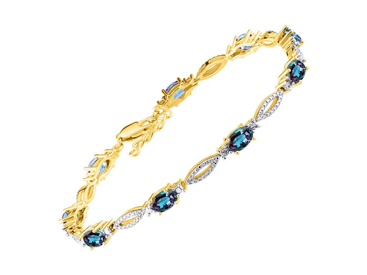 RYLOS Tennis Bracelet with 6x4MM Birthstone Gemstones & Diamonds Yellow Gold Plated Silver - Adjustable to 7-8"  - Friendship and Elegance in One.