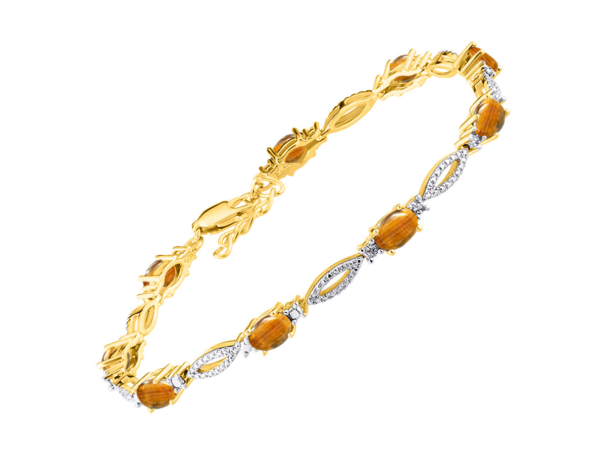 RYLOS Tennis Bracelet with 6x4MM Birthstone Gemstones & Diamonds Yellow Gold Plated Silver - Adjustable to 7-8"  - Friendship and Elegance in One.