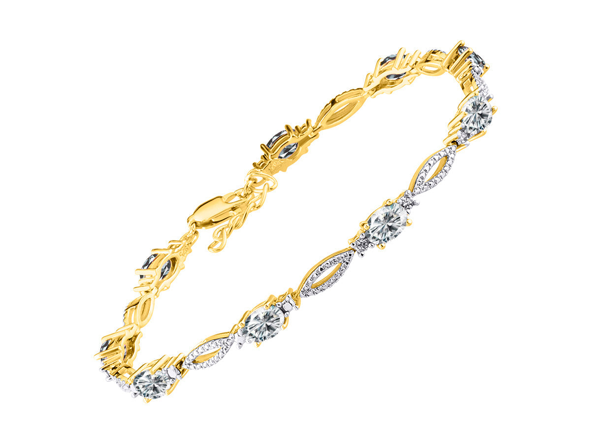 RYLOS Tennis Bracelet with 6x4MM Birthstone Gemstones & Diamonds Yellow Gold Plated Silver - Adjustable to 7-8"  - Friendship and Elegance in One.