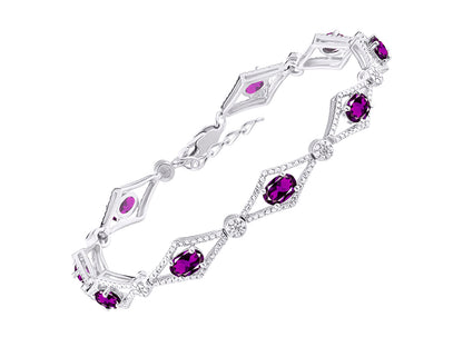 RYLOS Women's 925 Sterling Silver Tennis Bracelet - Gemstone & Diamonds - Adjustable to Fit 7-8" Wrist - 9 Beautiful 6X4MM Birthstone Options - Stunning Jewelry for Women - Friendship Bracelets