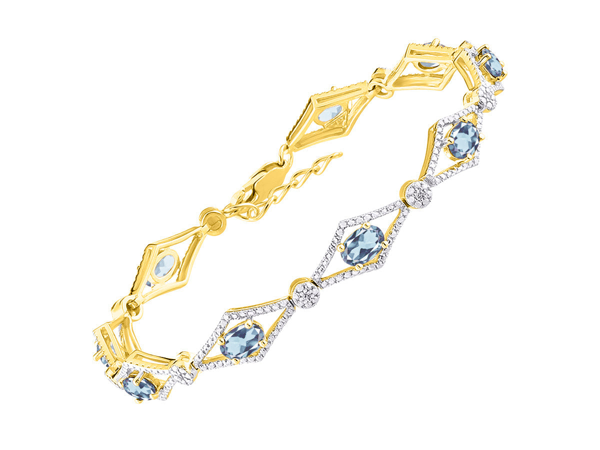 RYLOS Women's 925 Yellow Gold Plated Silver Tennis Bracelet - Gemstone & Diamonds - Adjustable to Fit 7-8" Wrist - 9 Beautiful 6X4MM Birthstone Options - Stunning Jewelry for Women - Friendship Bracelets