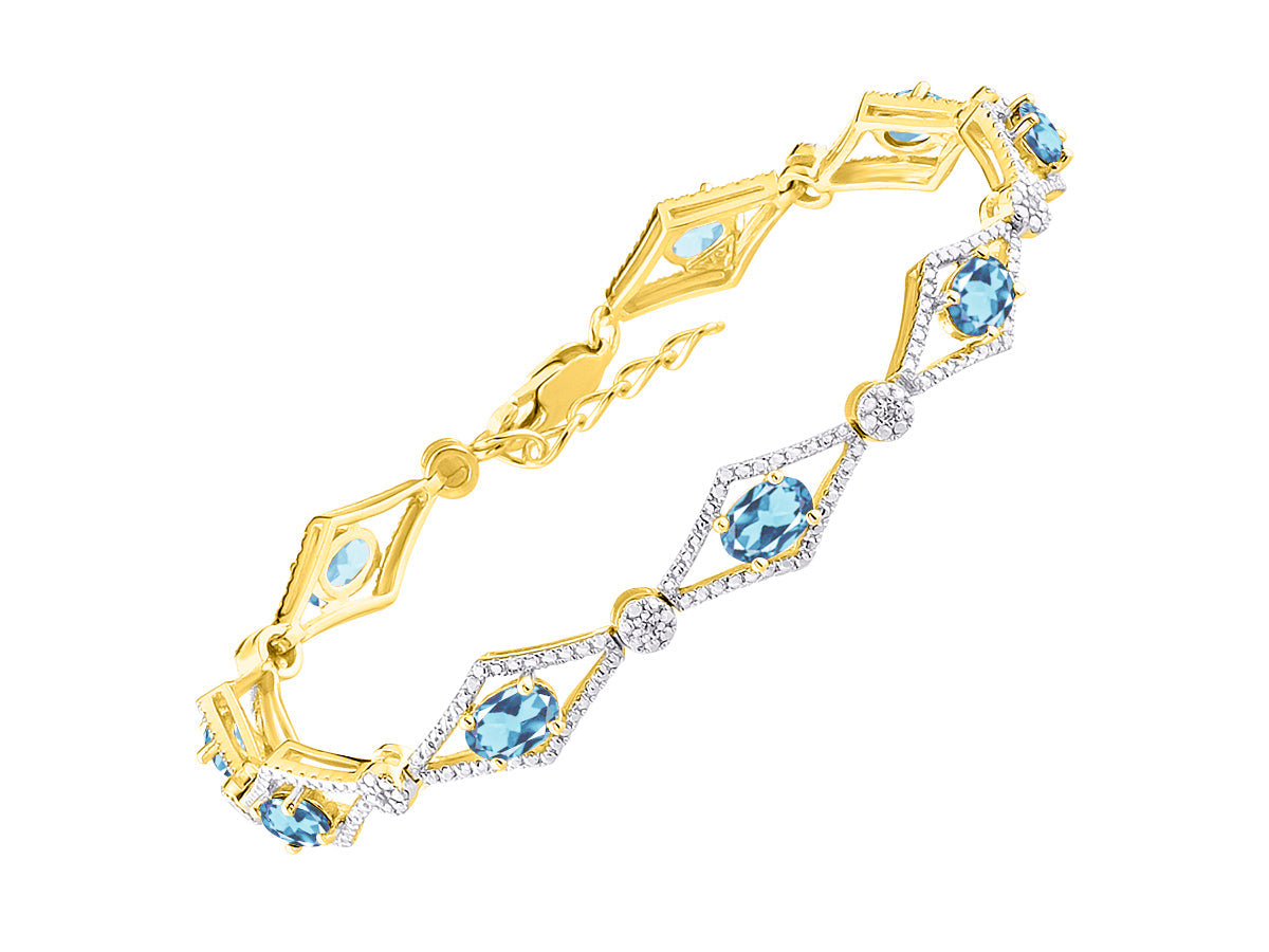 RYLOS Women's 925 Yellow Gold Plated Silver Tennis Bracelet - Gemstone & Diamonds - Adjustable to Fit 7-8" Wrist - 9 Beautiful 6X4MM Birthstone Options - Stunning Jewelry for Women - Friendship Bracelets