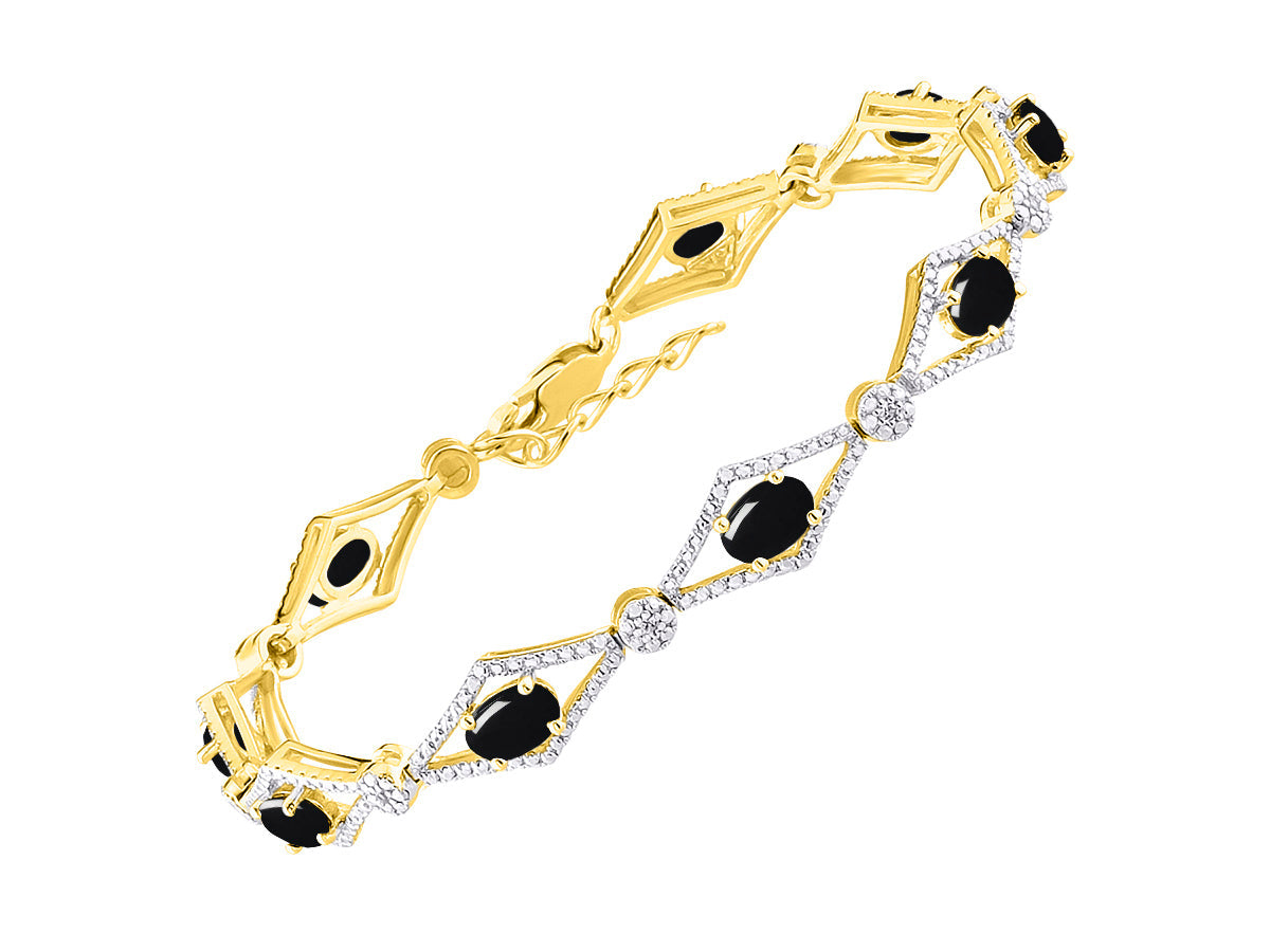 RYLOS Women's 925 Yellow Gold Plated Silver Tennis Bracelet - Gemstone & Diamonds - Adjustable to Fit 7-8" Wrist - 9 Beautiful 6X4MM Birthstone Options - Stunning Jewelry for Women - Friendship Bracelets