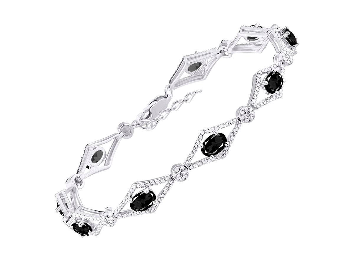 RYLOS Women's 925 Sterling Silver Tennis Bracelet - Gemstone & Diamonds - Adjustable to Fit 7-8" Wrist - 9 Beautiful 6X4MM Birthstone Options - Stunning Jewelry for Women - Friendship Bracelets
