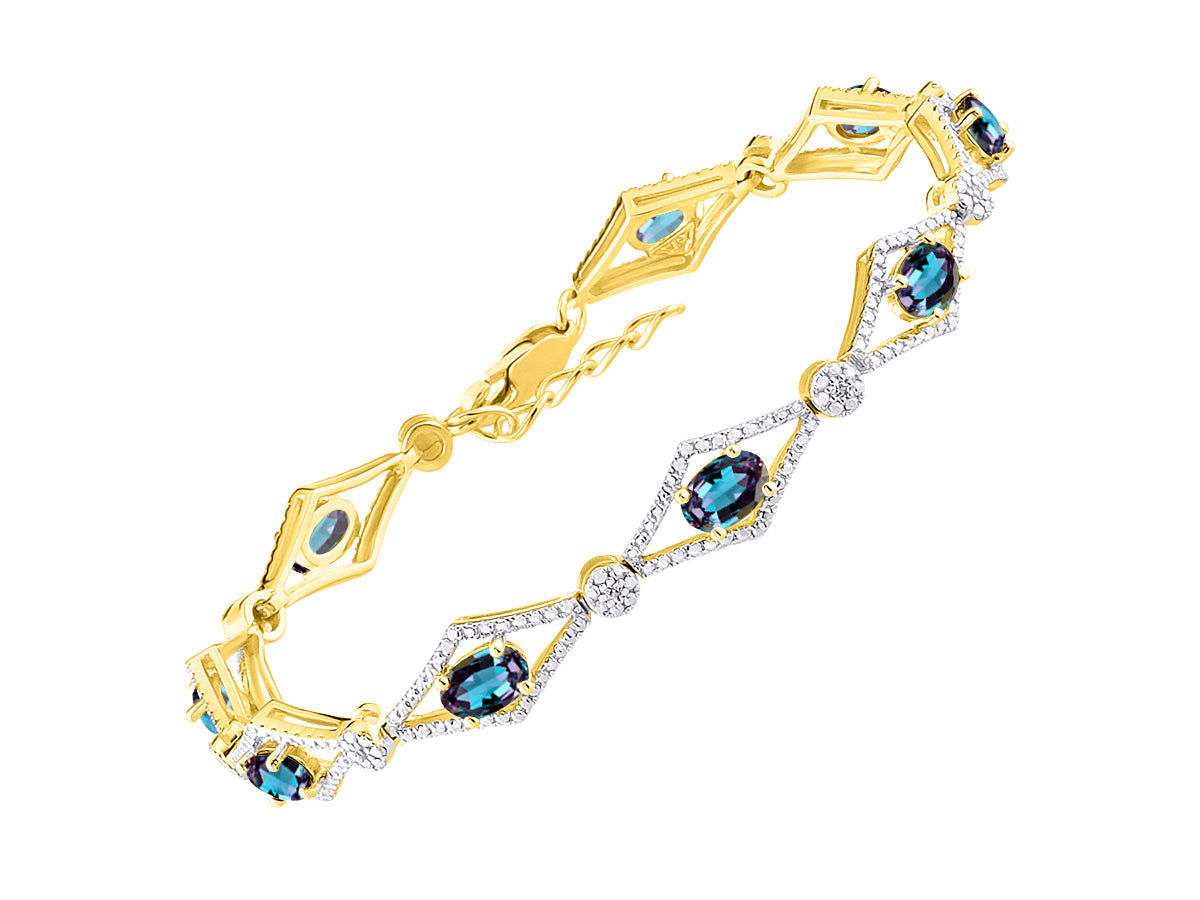 RYLOS Women's 925 Yellow Gold Plated Silver Tennis Bracelet - Gemstone & Diamonds - Adjustable to Fit 7-8" Wrist - 9 Beautiful 6X4MM Birthstone Options - Stunning Jewelry for Women - Friendship Bracelets
