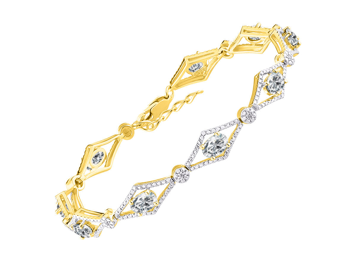 RYLOS Women's 925 Yellow Gold Plated Silver Tennis Bracelet - Gemstone & Diamonds - Adjustable to Fit 7-8" Wrist - 9 Beautiful 6X4MM Birthstone Options - Stunning Jewelry for Women - Friendship Bracelets