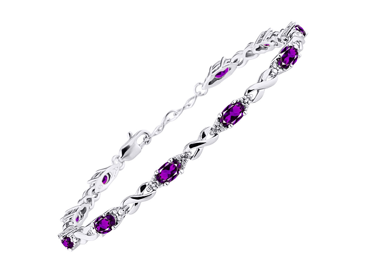 RYLOS Bracelets for Women 925 Sterling Silver XO Hugs & Kisses Tennis Bracelet Gemstone &  Diamonds Adjustable to Fit 7"-8" Wrist, 10 Gorgeous 6X4MM Jewelry for Women Friendship Bracelets