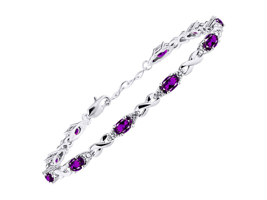 RYLOS Bracelets for Women 925 Sterling Silver XO Hugs & Kisses Tennis Bracelet Gemstone &  Diamonds Adjustable to Fit 7"-8" Wrist, 10 Gorgeous 6X4MM Jewelry for Women Friendship Bracelets