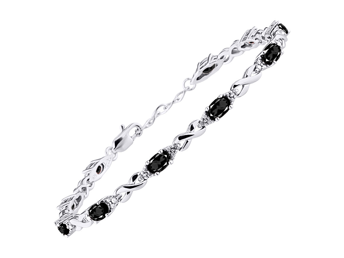 RYLOS Bracelets for Women 925 Sterling Silver XO Hugs & Kisses Tennis Bracelet Gemstone &  Diamonds Adjustable to Fit 7"-8" Wrist, 10 Gorgeous 6X4MM Jewelry for Women Friendship Bracelets