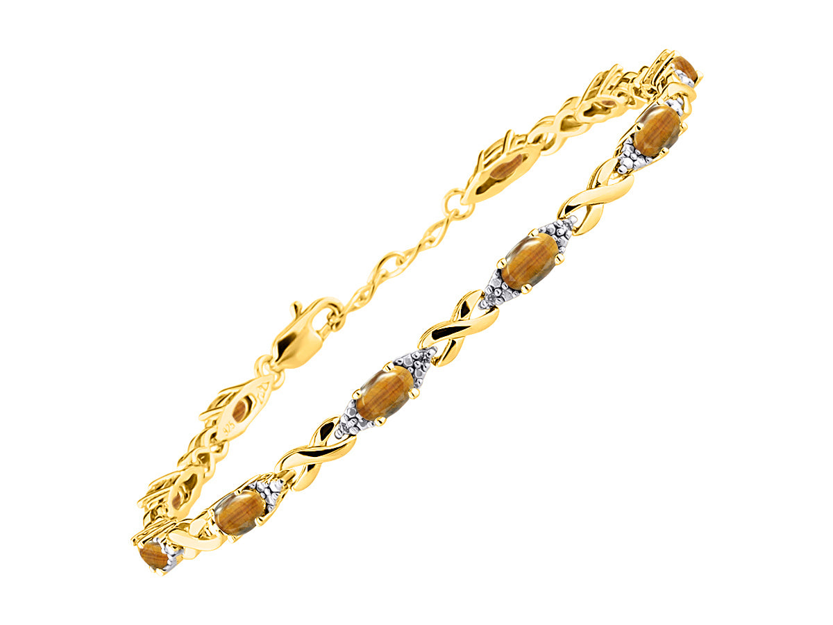 RYLOS Bracelets for Women Yellow Gold Plated Silver XO Hugs & Kisses Tennis Bracelet Gemstone &  Diamonds Adjustable to Fit 7"-8" Wrist, 10 Gorgeous 6X4MM Jewelry for Women Friendship Bracelets