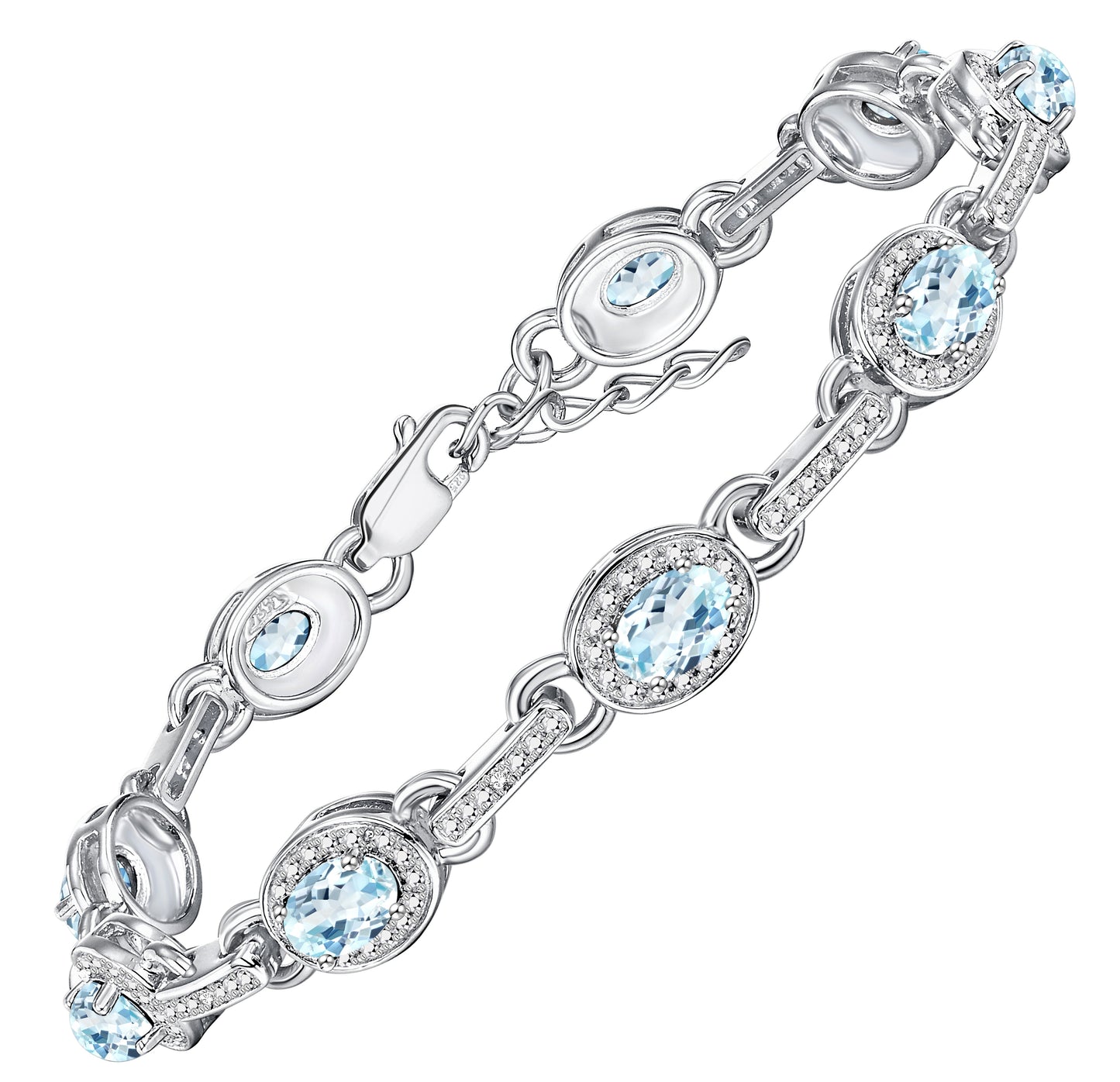 RYLOS Tennis Bracelet with Gemstones & Diamond Halo Sterling Silver 925  - Adjustable 7-8" Wrist, 9 Stunning 6x4MM Birthstone Jewelry for Women - Perfect for Friendship and Elegance."