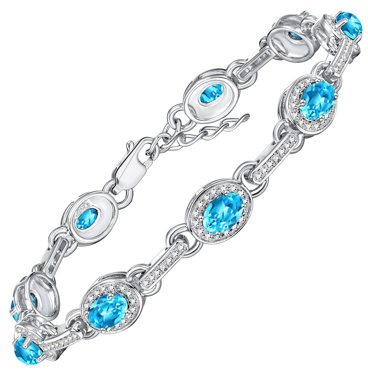 RYLOS Tennis Bracelet with Gemstones & Diamond Halo Sterling Silver 925  - Adjustable 7-8" Wrist, 9 Stunning 6x4MM Birthstone Jewelry for Women - Perfect for Friendship and Elegance."