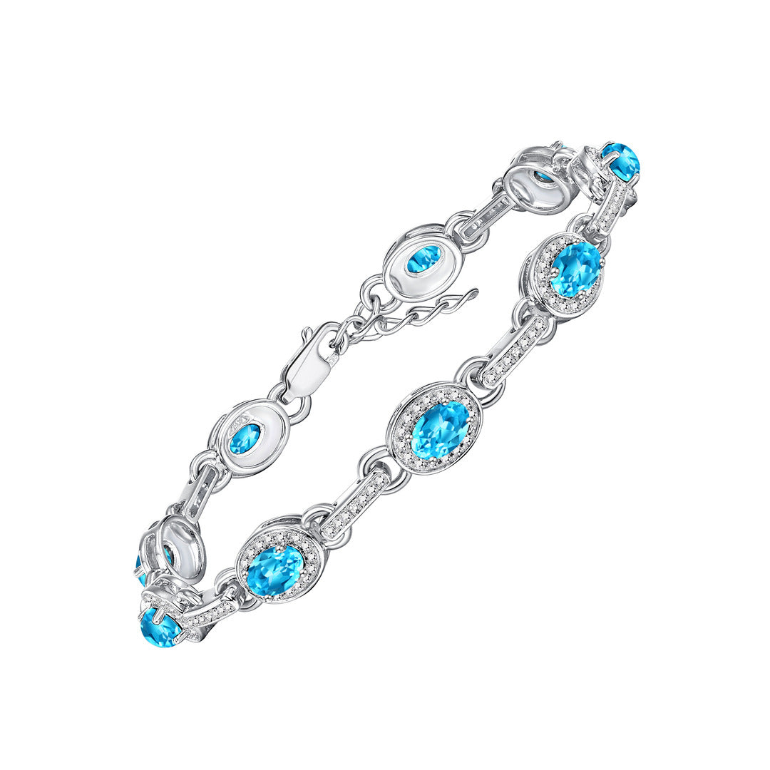 RYLOS Tennis Bracelet with Gemstones & Diamond Halo Sterling Silver 925  - Adjustable 7-8" Wrist, 9 Stunning 6x4MM Birthstone Jewelry for Women - Perfect for Friendship and Elegance."