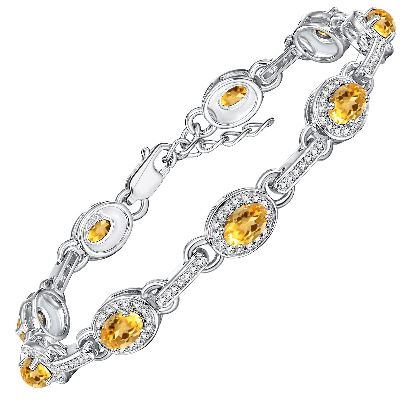 RYLOS Tennis Bracelet with Gemstones & Diamond Halo Sterling Silver 925  - Adjustable 7-8" Wrist, 9 Stunning 6x4MM Birthstone Jewelry for Women - Perfect for Friendship and Elegance."