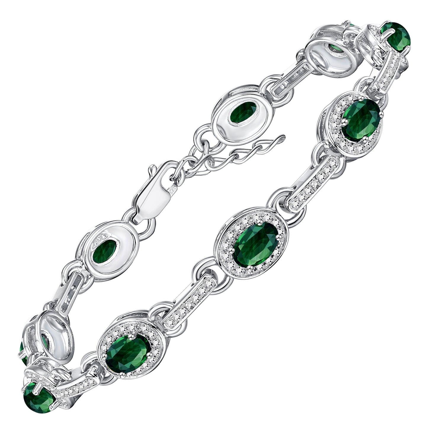 RYLOS Tennis Bracelet with Gemstones & Diamond Halo Sterling Silver 925  - Adjustable 7-8" Wrist, 9 Stunning 6x4MM Birthstone Jewelry for Women - Perfect for Friendship and Elegance."
