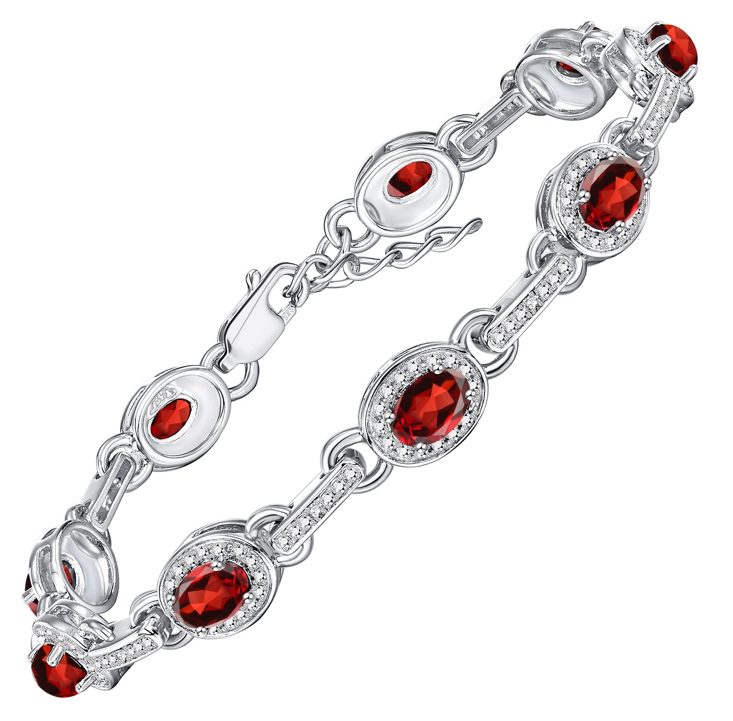 RYLOS Tennis Bracelet with Gemstones & Diamond Halo Sterling Silver 925  - Adjustable 7-8" Wrist, 9 Stunning 6x4MM Birthstone Jewelry for Women - Perfect for Friendship and Elegance."
